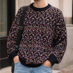 Vintage 90s Boston Traders Colorful Geometric Knit Sweater Retro Oversized XL